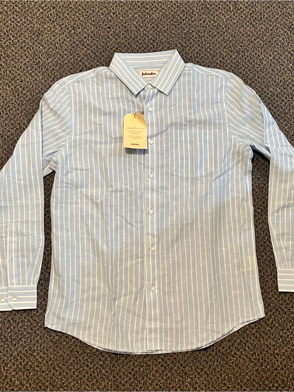 fabindia Sky Blue and White Striped Cotton Button-Down Shirt